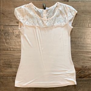 Soft Blush Lace Top with Back Button Detail